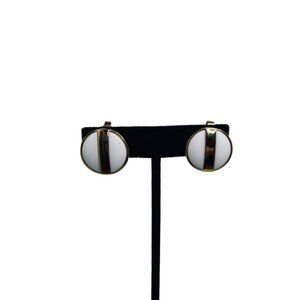 Avon Gold Tone And White Round Clip On Earrings (5234)